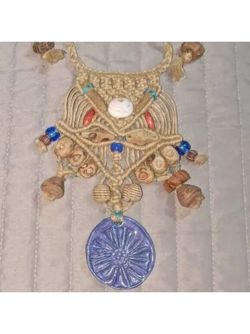 Handcrafted Bohemian Necklace with Blue and Brown With Blue Clay Pendant